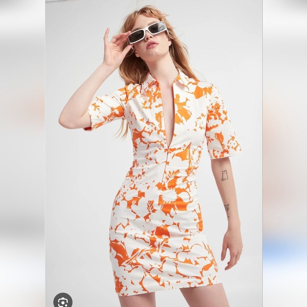 Samsoe Samsoe Orange White Ivana Mini Dress Size S